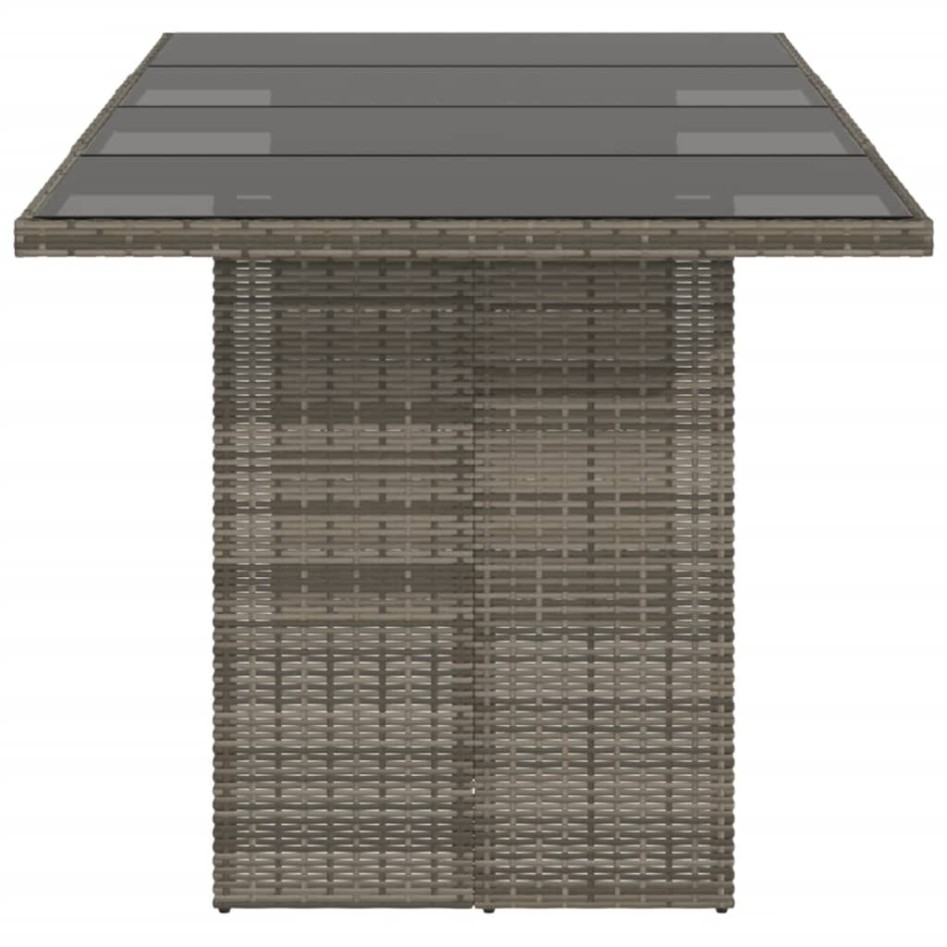 Mesa de jardín superficie de vidrio ratán PE gris 190x80x74