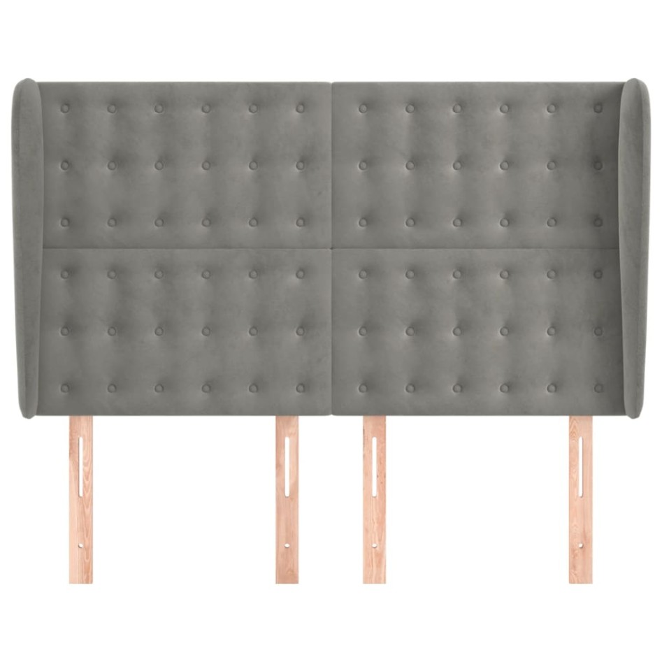 Cabecero con orejas de terciopelo gris claro 147x23x118/128