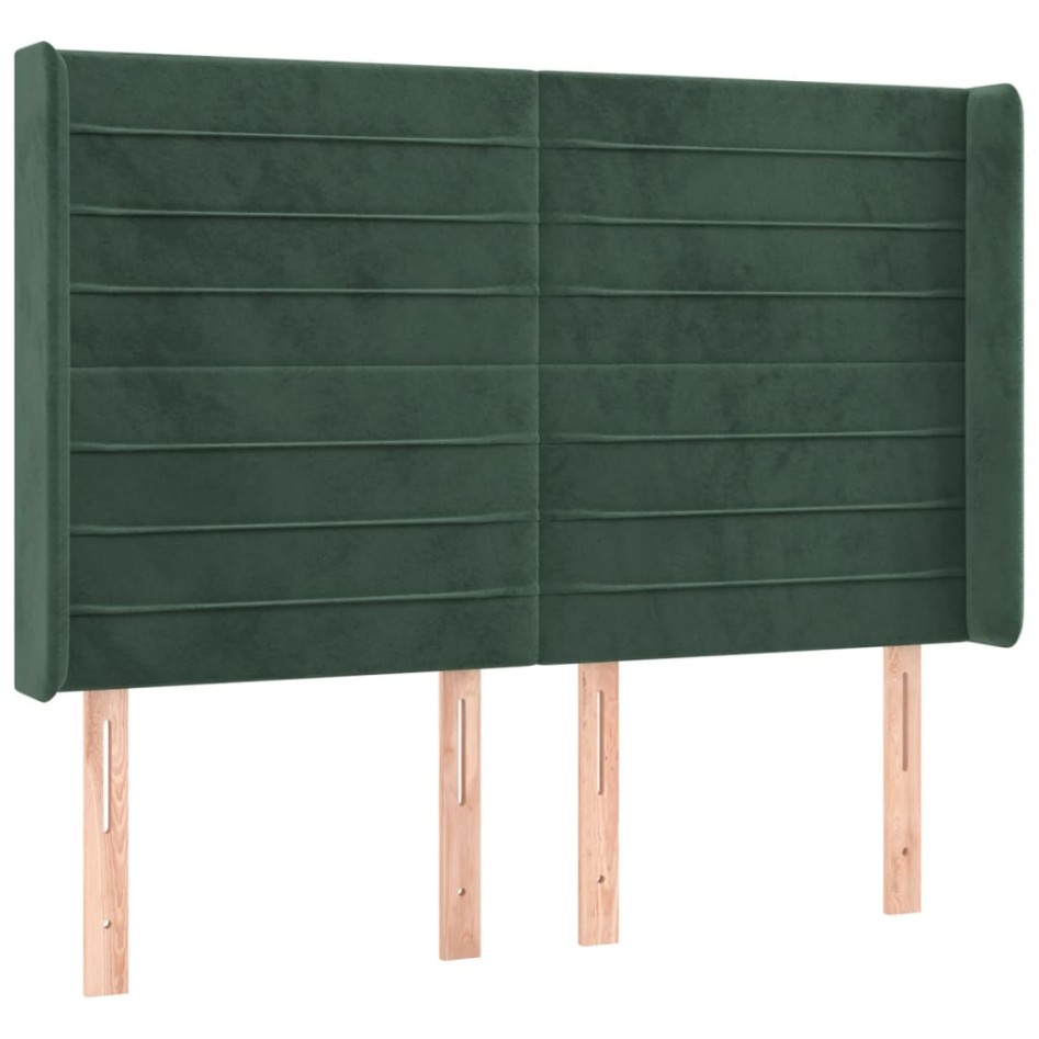 Cabecero con orejas de terciopelo verde oscuro