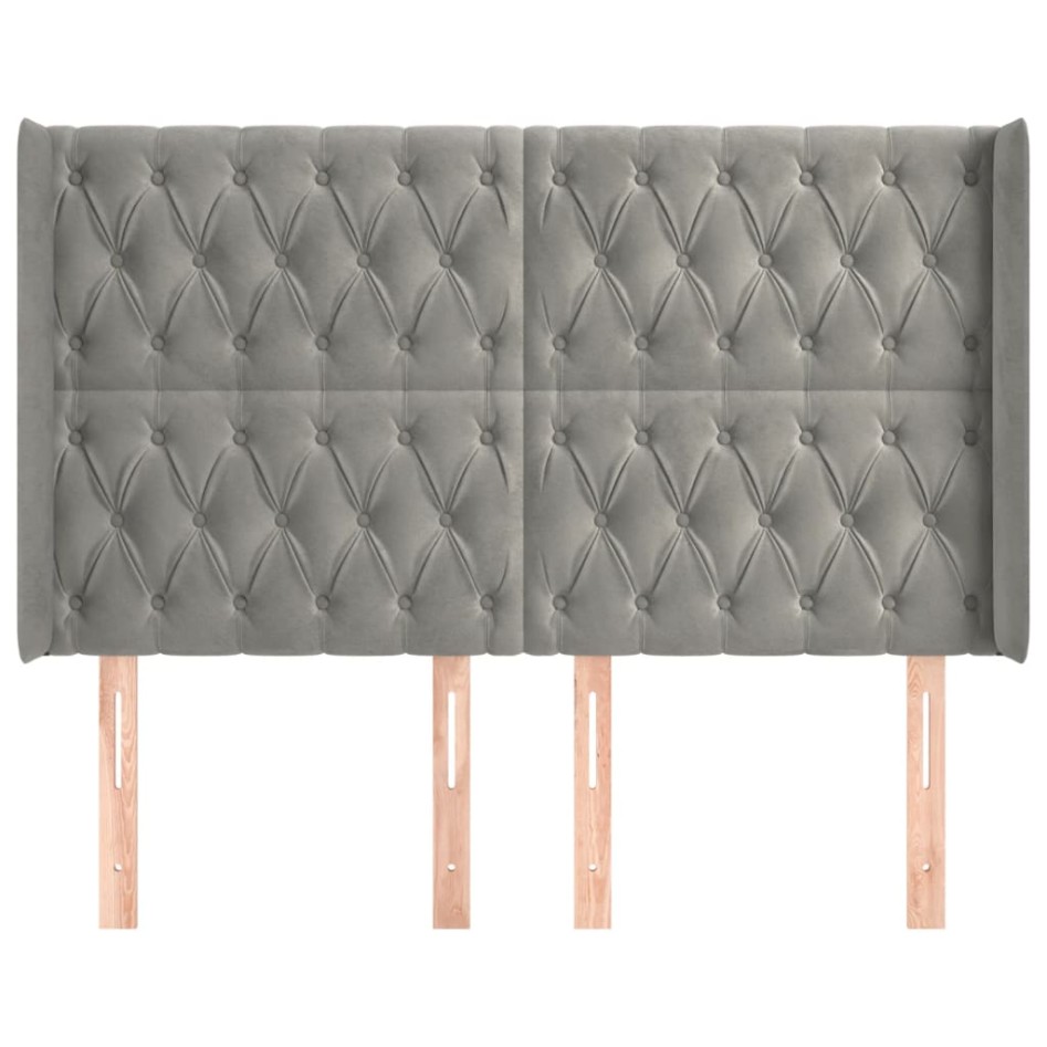 Cabecero con orejas de terciopelo gris claro 147x16x118/128