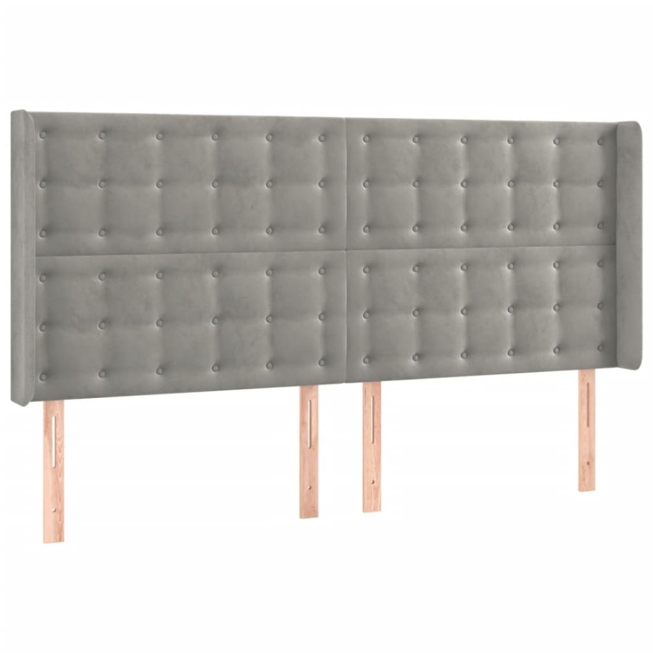 Cabecero con orejas de terciopelo gris claro 183x16x118/128