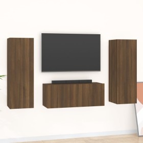 Set de muebles para TV 3 pzas madera contrachapada roble