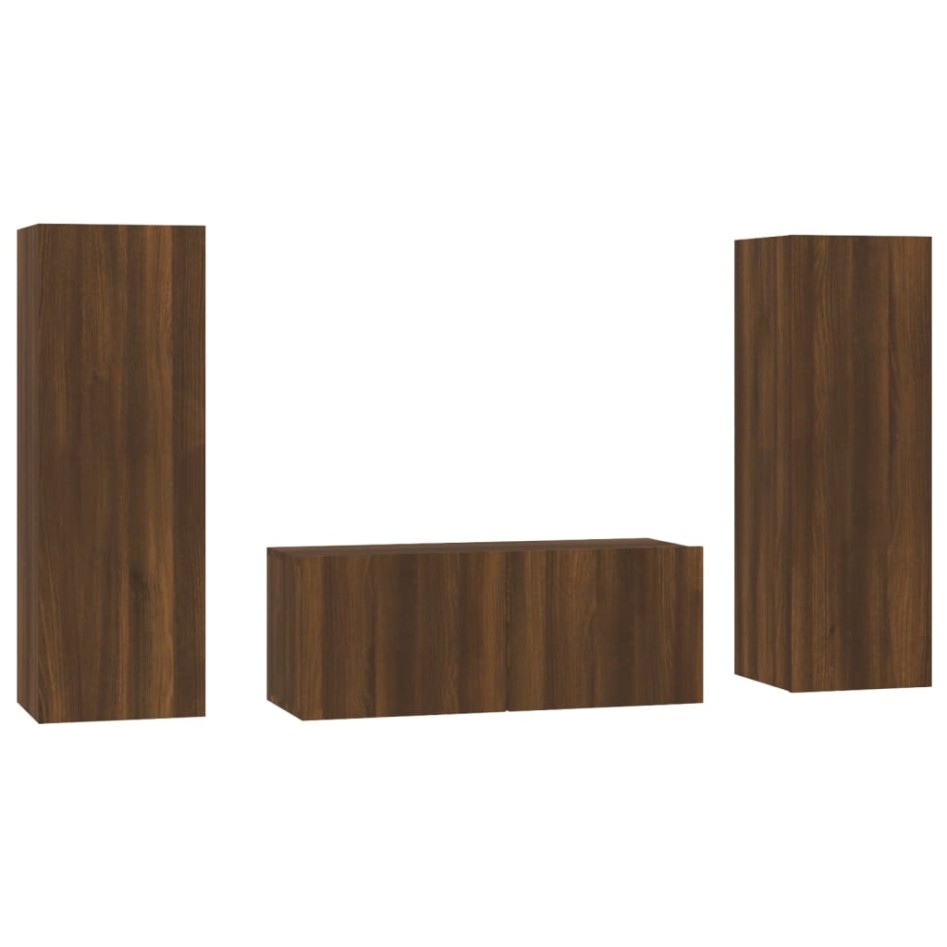 Set de muebles para TV 3 pzas madera contrachapada roble