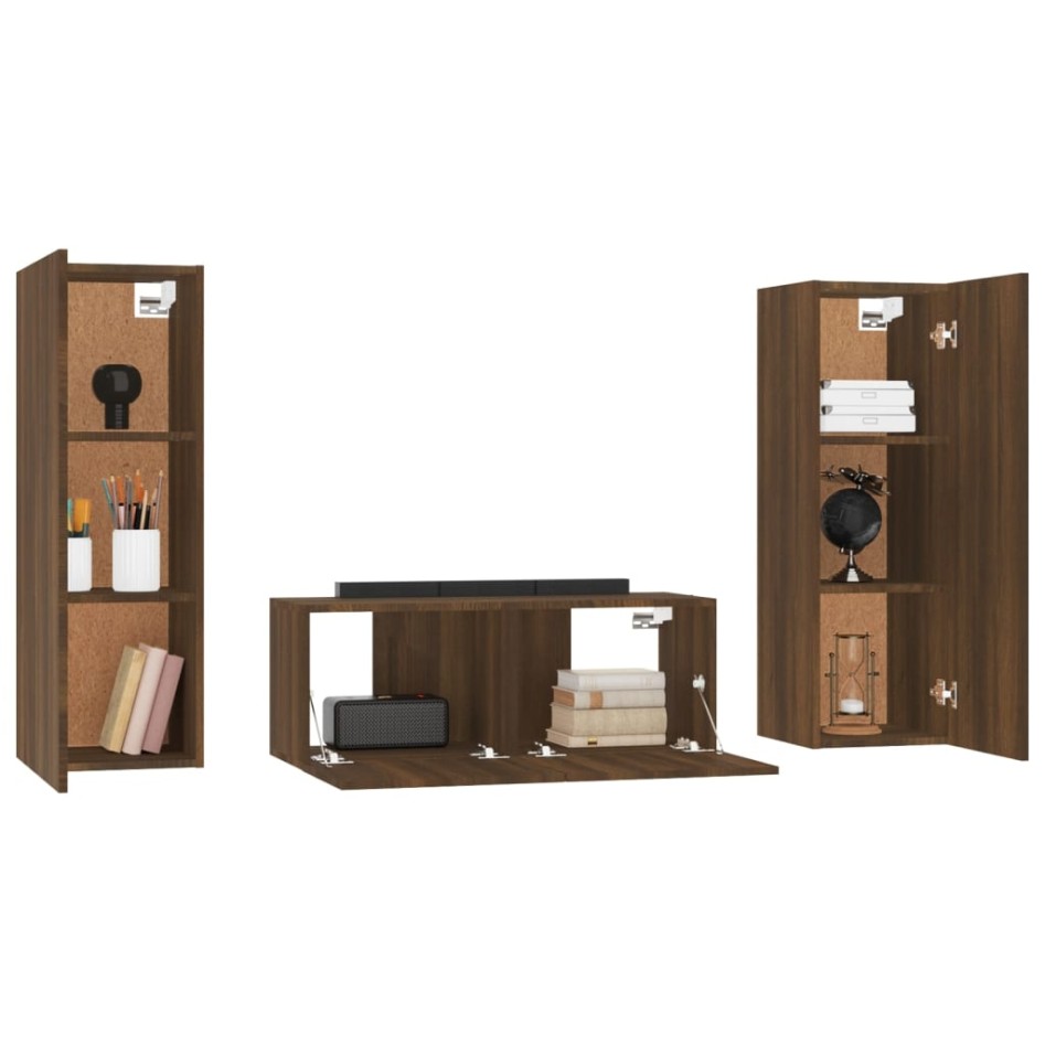 Set de muebles para TV 3 pzas madera contrachapada roble