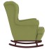Sillón mecedora patas madera y taburete terciopelo verde