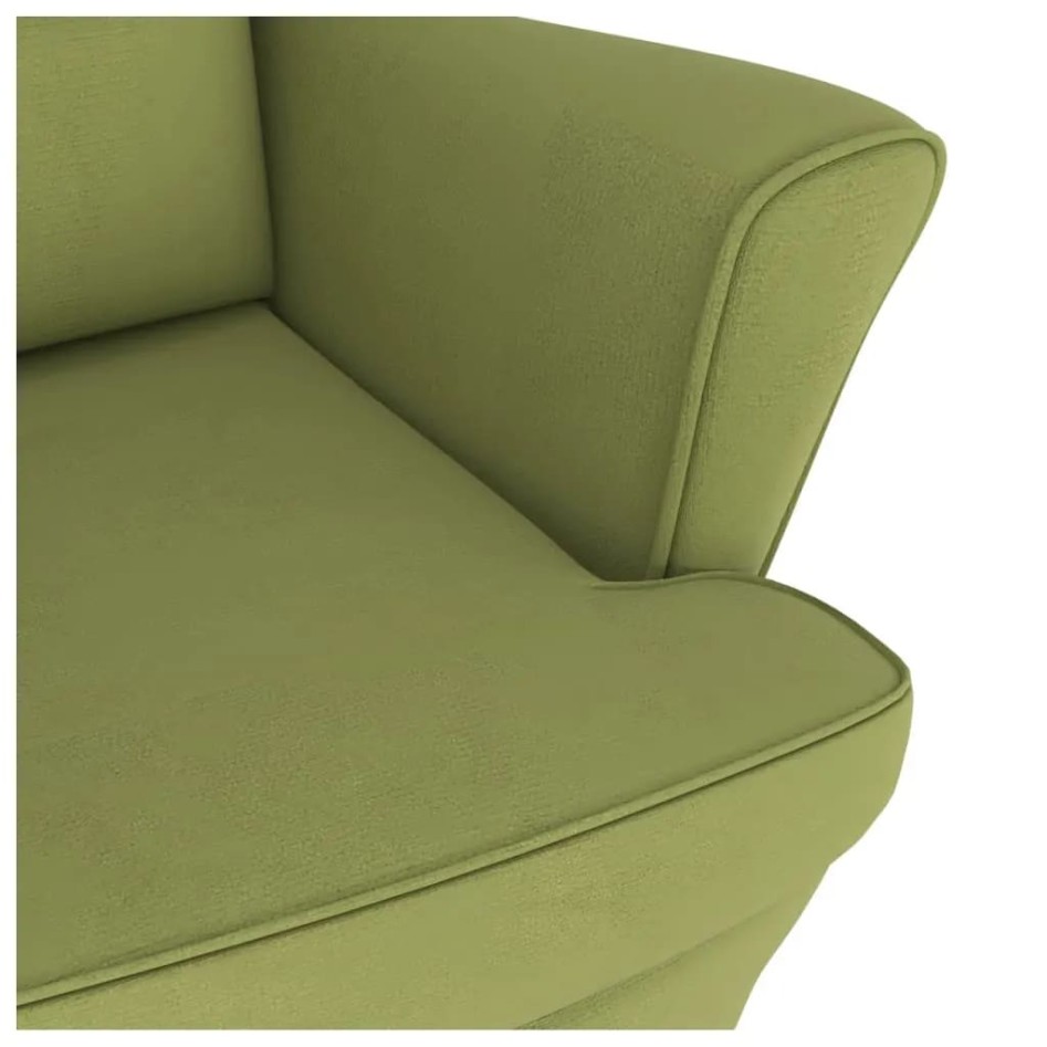 Sillón mecedora patas madera y taburete terciopelo verde