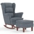 Sillón mecedora patas madera y taburete terciopelo gris