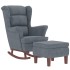 Sillón mecedora patas madera y taburete terciopelo gris