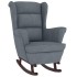 Sillón mecedora patas madera y taburete terciopelo gris