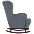 Sillón mecedora patas madera y taburete terciopelo gris