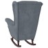 Sillón mecedora patas madera y taburete terciopelo gris