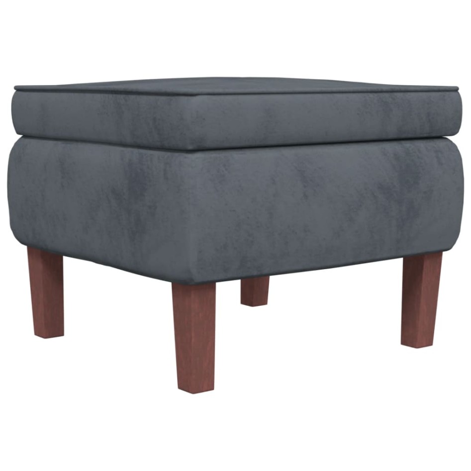 Sillón mecedora patas madera y taburete terciopelo gris