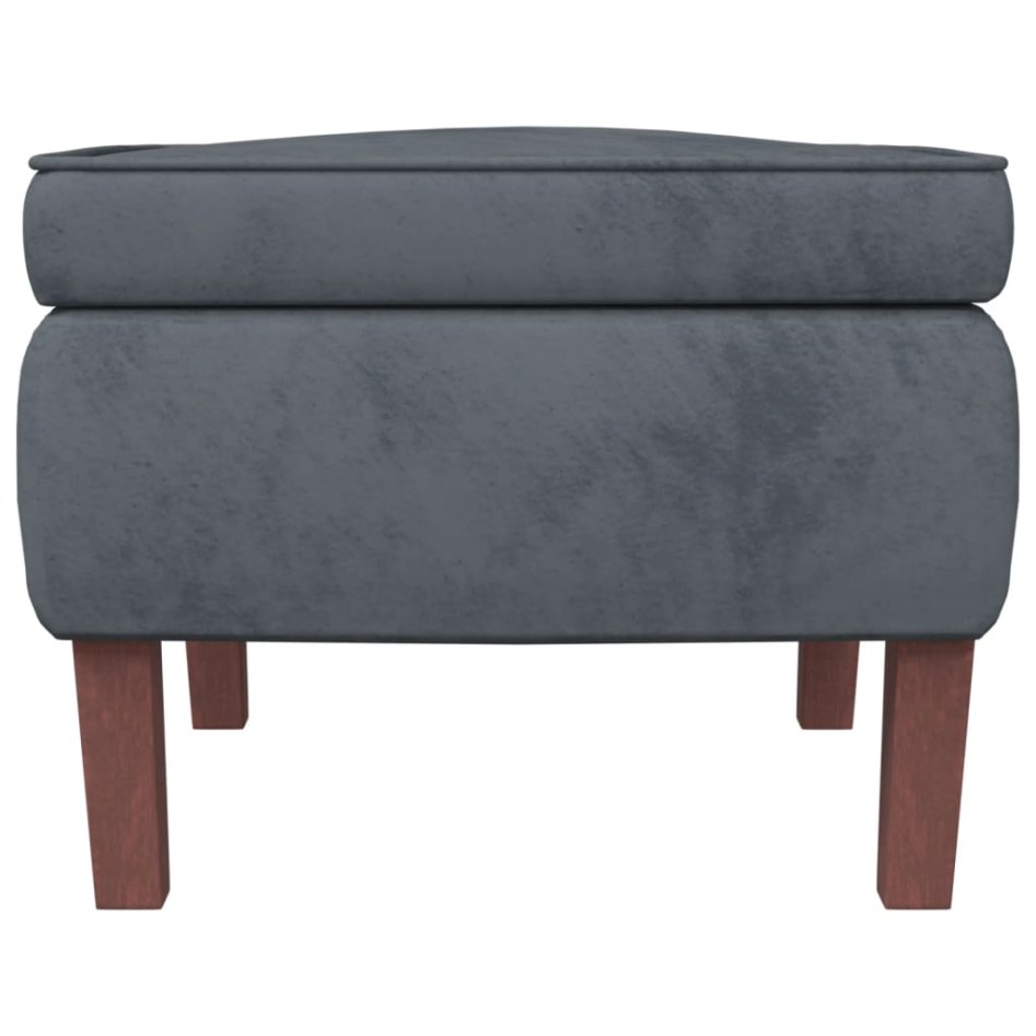 Sillón mecedora patas madera y taburete terciopelo gris