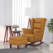 Sillón mecedora patas madera y taburete terciopelo marrón