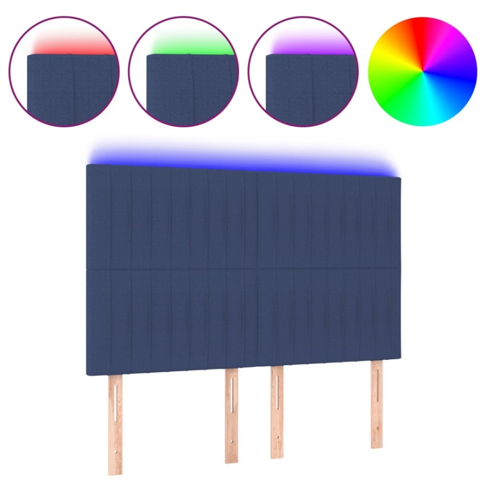 Cabecero con luces LED tela azul 144x5x118/128