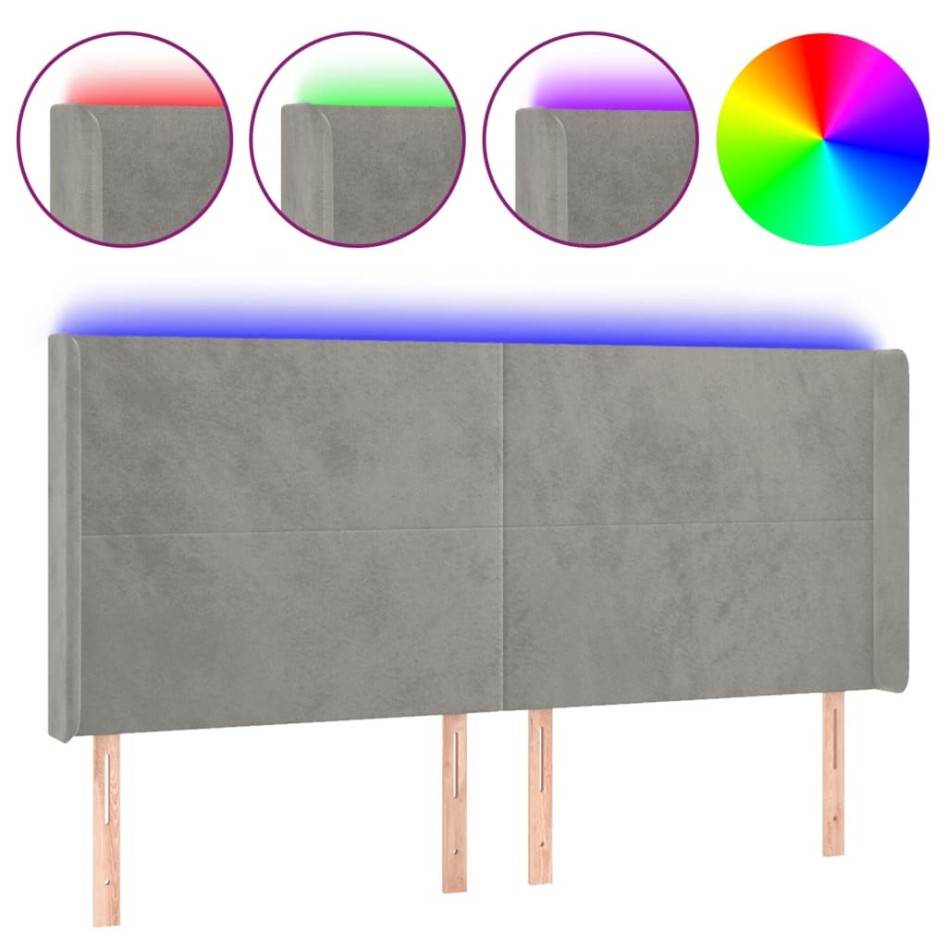 Cabecero con LED de terciopelo gris claro 183x16x118/128