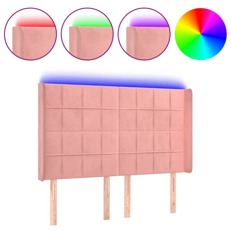 Cabecero con LED de terciopelo rosa 147x16x118/128