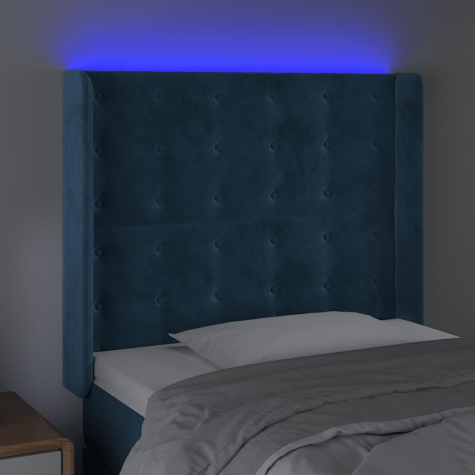 Cabecero con LED de terciopelo azul oscuro 93x16x118/128