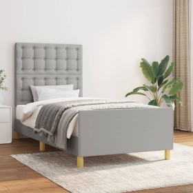 Estructura de cama con cabecero de tela gris claro 80x200