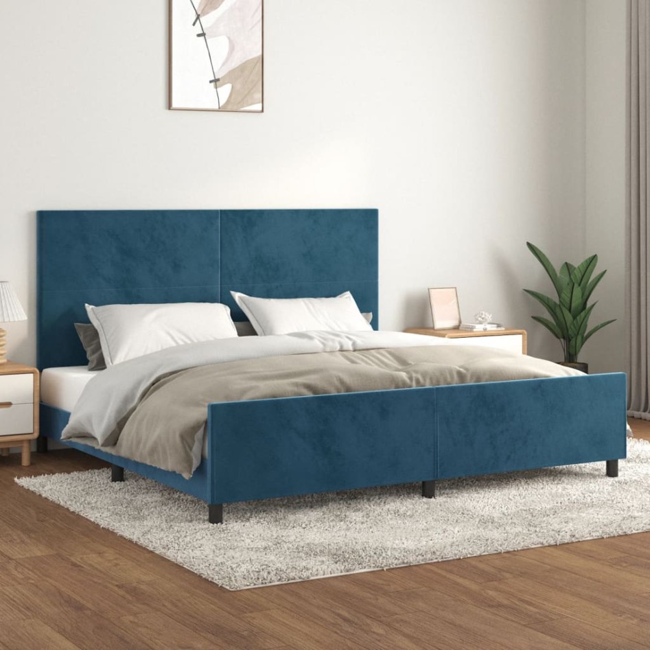 Estructura cama sin colchón terciopelo azul oscuro 200x200