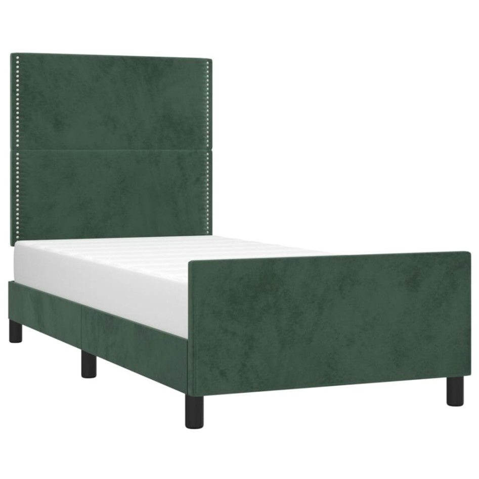 Estructura cama sin colchón terciopelo verde oscuro 100x200