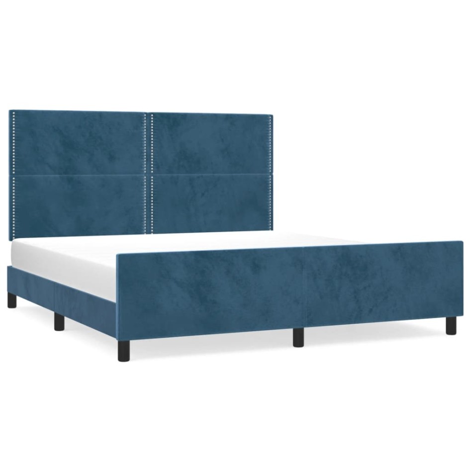 Estructura cama con cabecero terciopelo azul oscuro 180x200