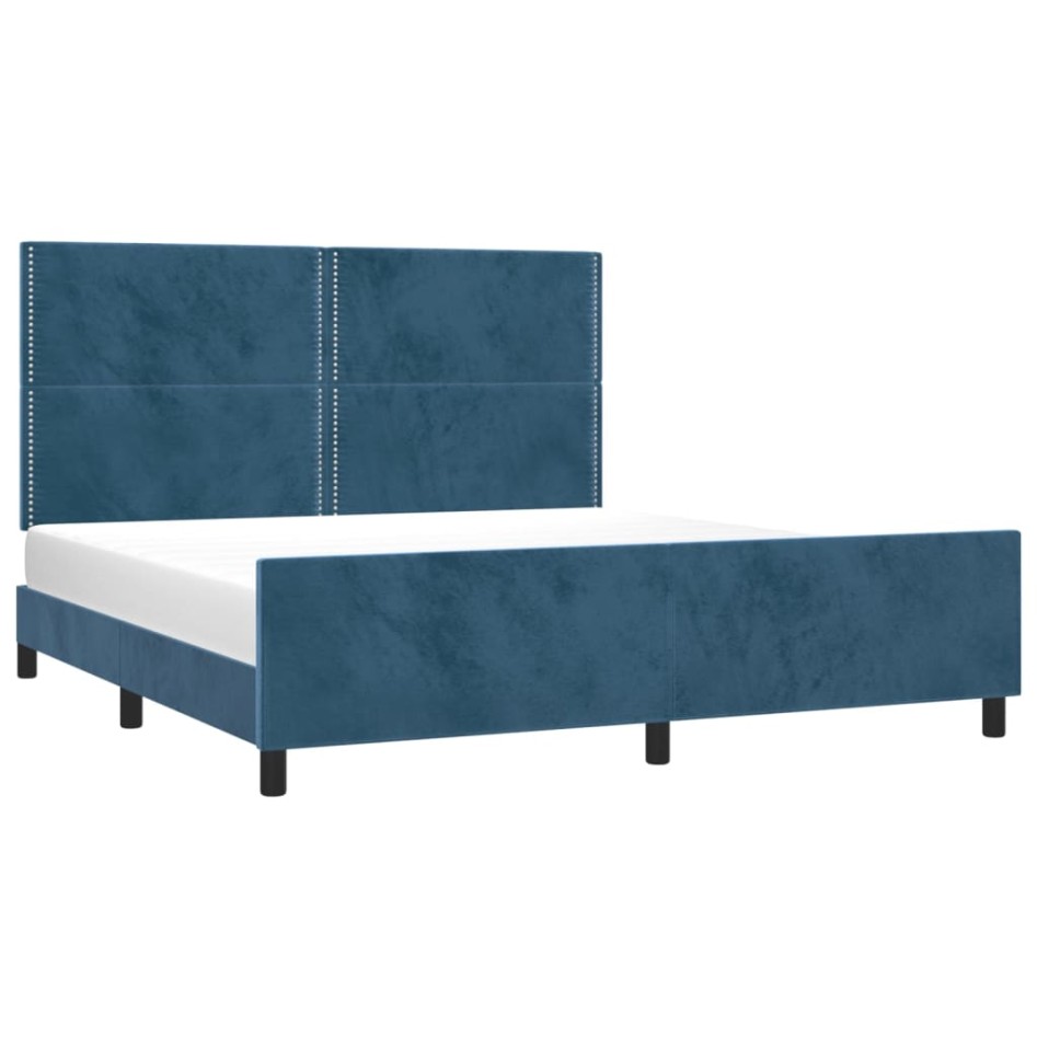 Estructura cama con cabecero terciopelo azul oscuro 180x200