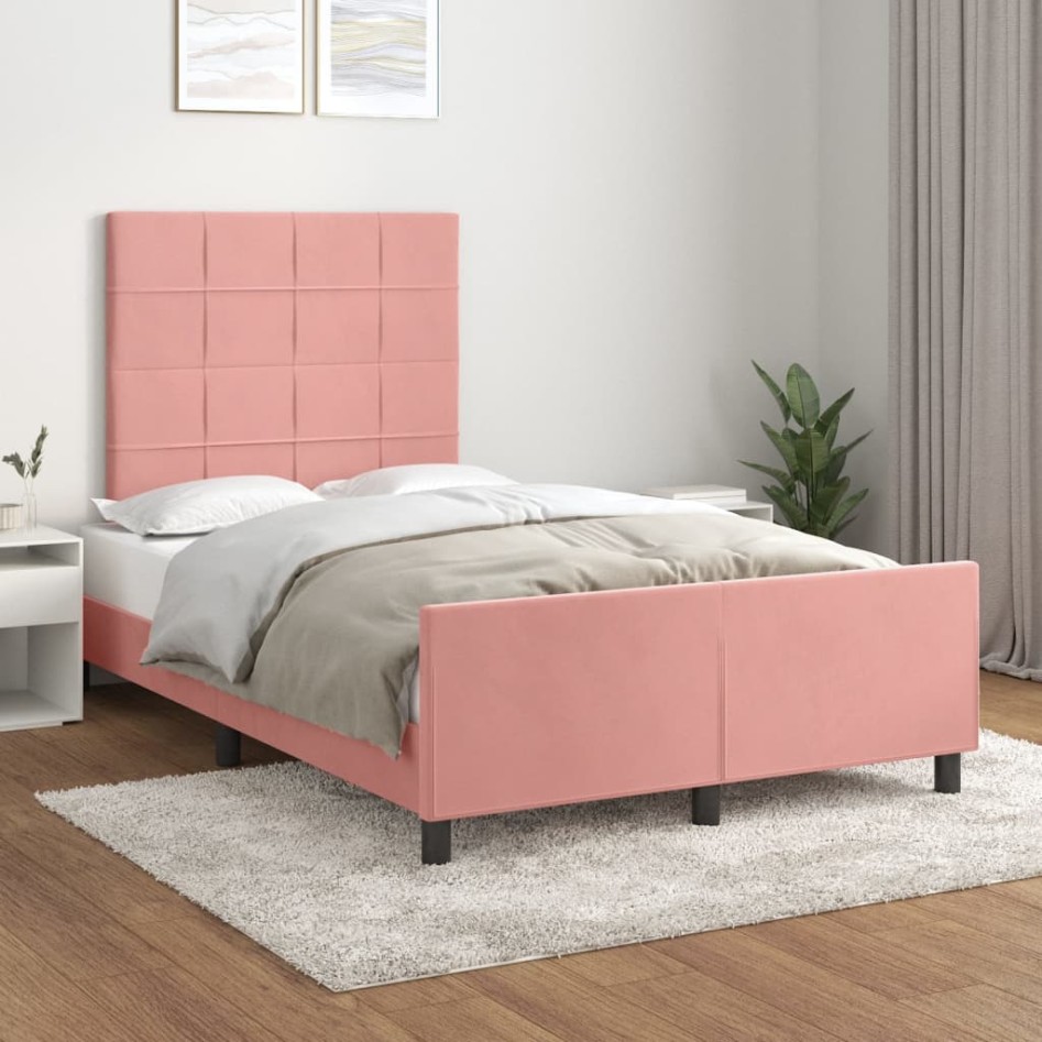Estructura de cama sin colchón terciopelo rosa 120x200