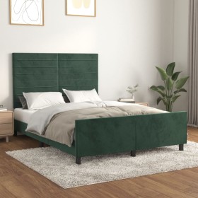 Estructura cama sin colchón terciopelo verde oscuro 140x200