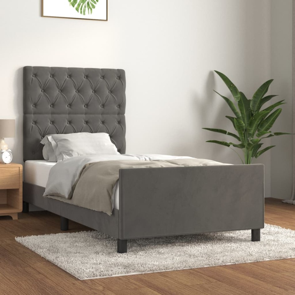 Estructura de cama sin colchón terciopelo gris oscuro 80x200