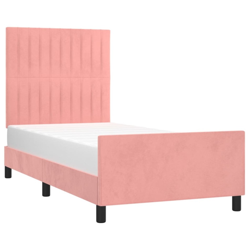 Estructura de cama sin colchón terciopelo rosa 90x190
