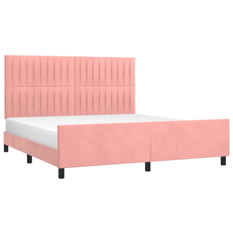 Estructura de cama con cabecero de terciopelo rosa 180x200