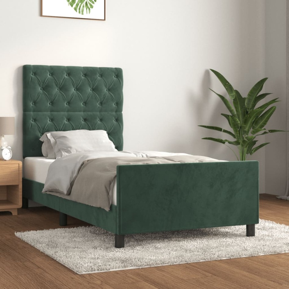 Estructura de cama sin colchón terciopelo verde oscuro