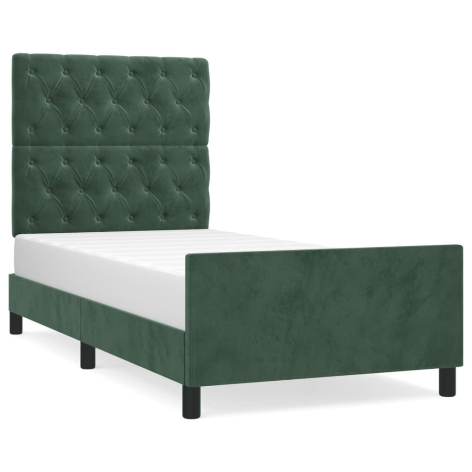 Estructura de cama sin colchón terciopelo verde oscuro