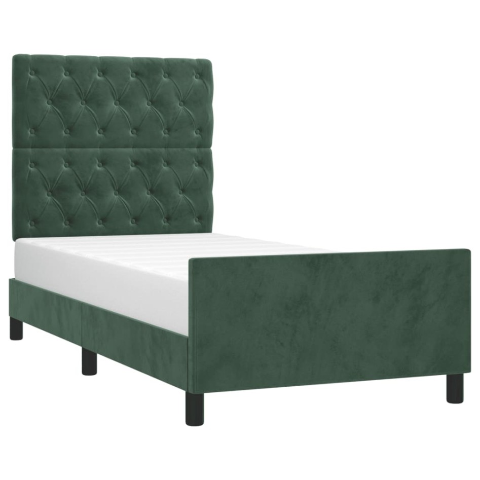 Estructura de cama sin colchón terciopelo verde oscuro