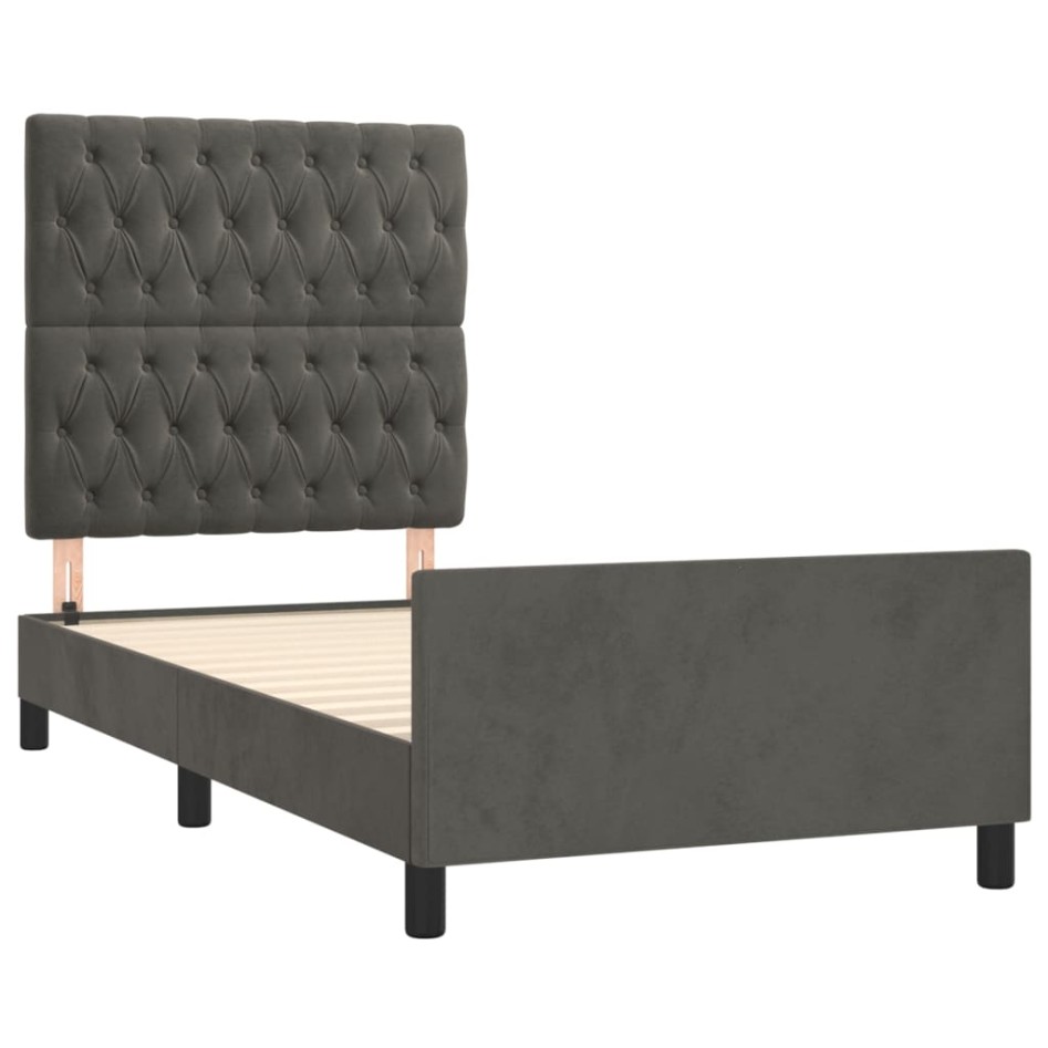 Estructura de cama sin colchón terciopelo gris oscuro 90x190
