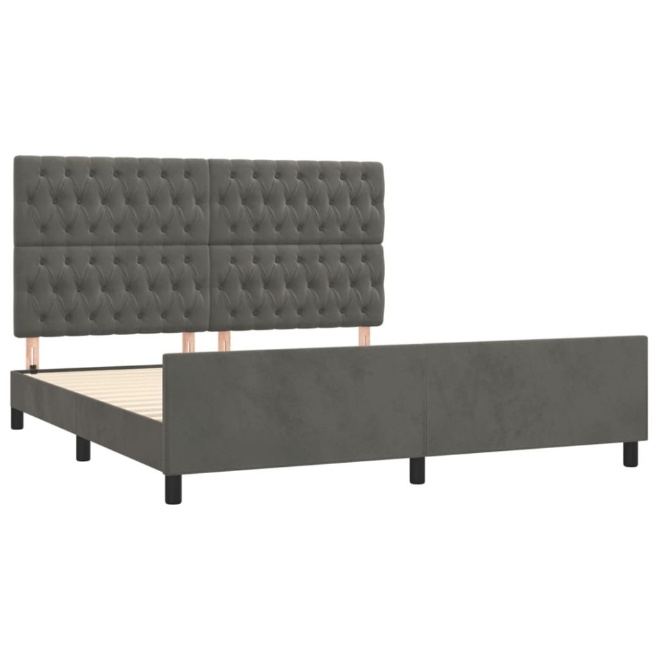 Estructura cama con cabecero terciopelo gris oscuro 180x200
