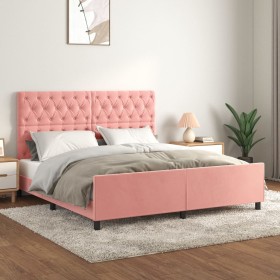 Estructura de cama sin colchón terciopelo rosa 160x200