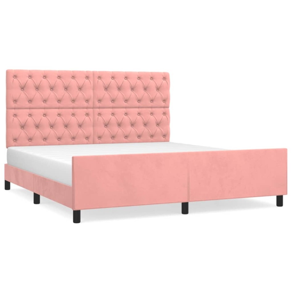Estructura de cama sin colchón terciopelo rosa 160x200
