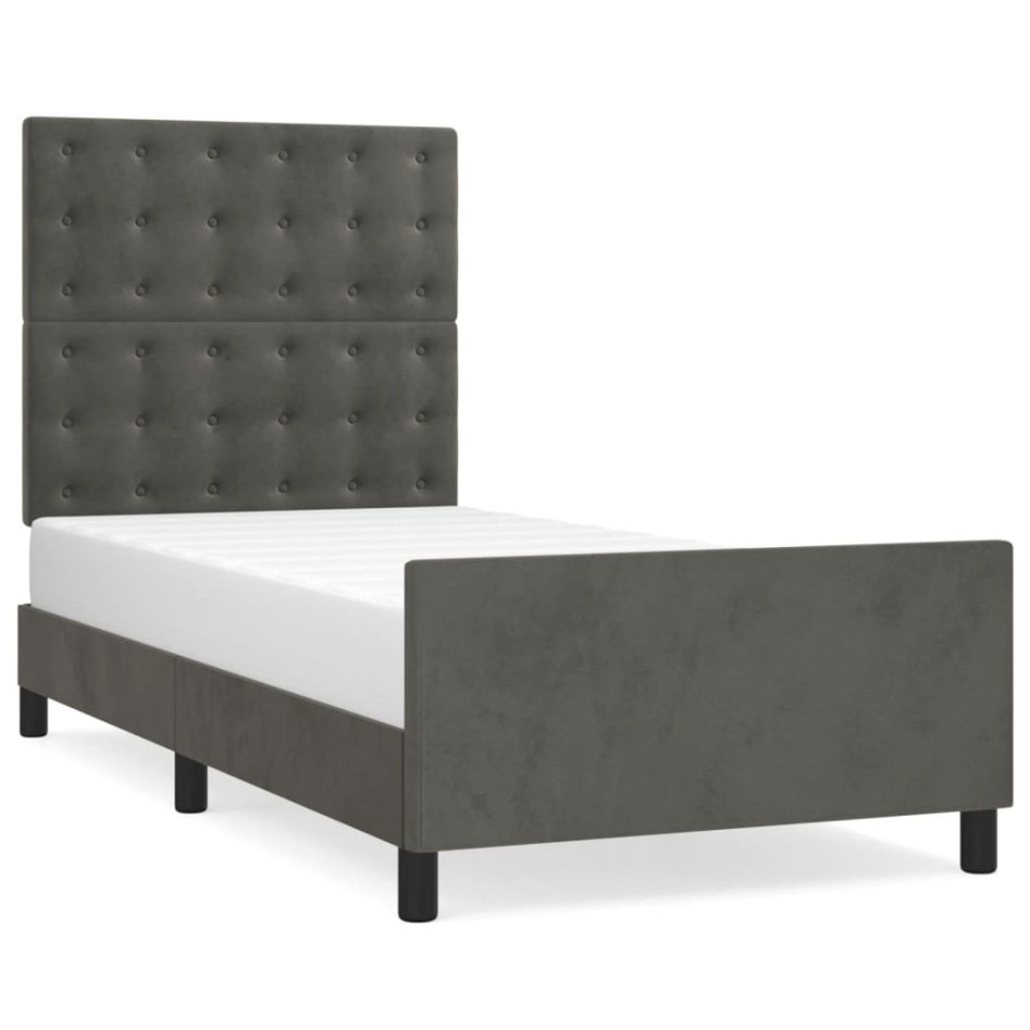 Estructura de cama sin colchón terciopelo gris oscuro 90x190