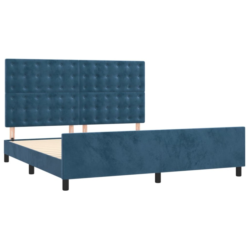 Estructura cama con cabecero terciopelo azul oscuro 180x200