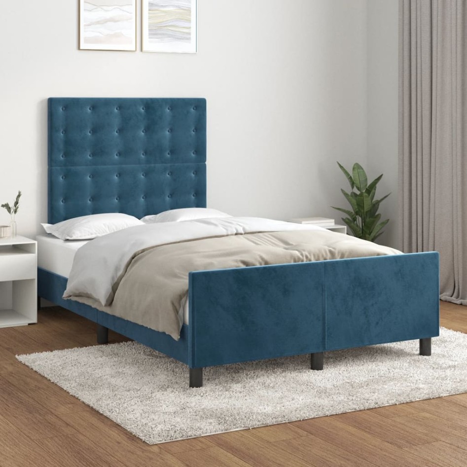 Estructura de cama sin colchón terciopelo azul oscuro
