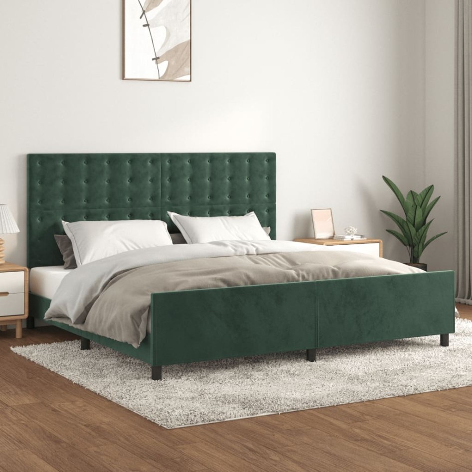 Estructura cama sin colchón terciopelo verde oscuro 200x200