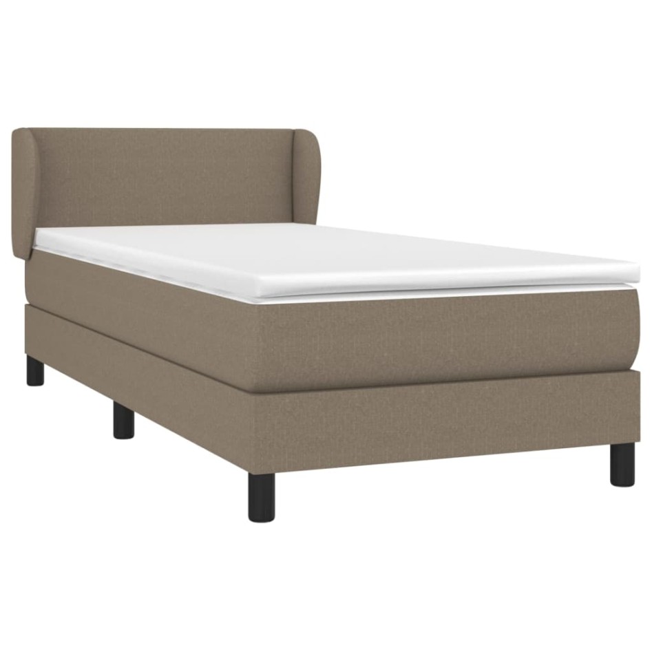 Cama box spring con colchón tela gris taupe 90x200
