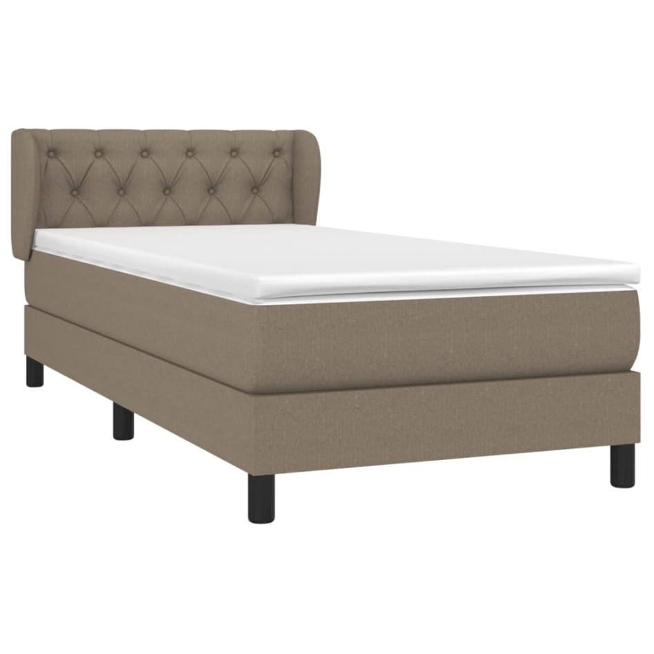 Cama box spring con colchón tela gris taupe 80x200