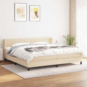 Cama box spring con colchón tela color crema 200x200