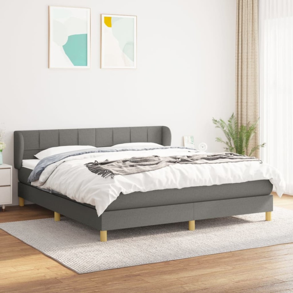 Cama box spring con colchón tela gris oscuro 180x200