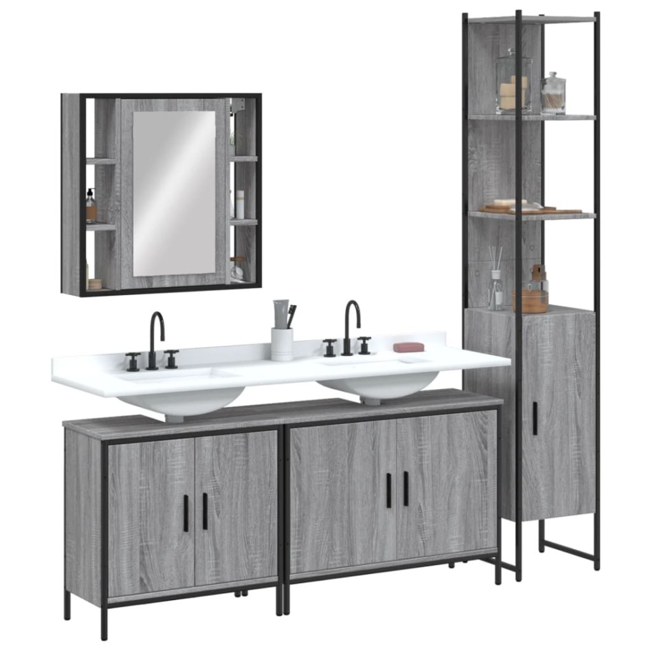 Set de armario de baño 4 pzas madera contrachapada gris