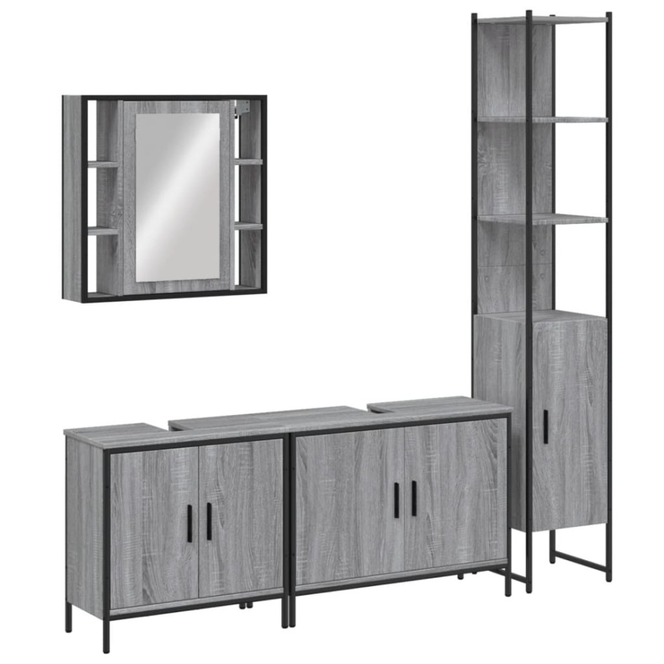 Set de armario de baño 4 pzas madera contrachapada gris