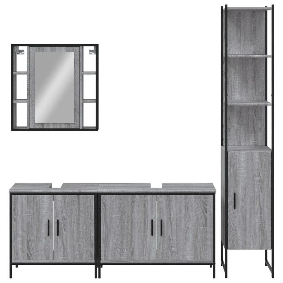 Set de armario de baño 4 pzas madera contrachapada gris